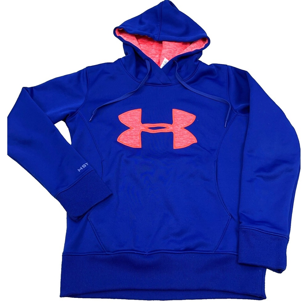 Under Armour Hoodie Women XS Blue Pink Sweatshirt Sweater Loose Cold Gear